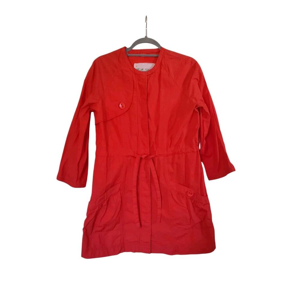 BB Dakota Lightweight Orange-Red Cotton Belted Pockets Jacket Dress, Size Large